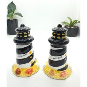 Jekyll Island Lighthouse Ceramic Salt & Pepper Shakers Hand Painted Nautical Dec